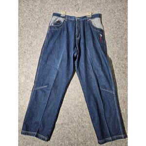 FUBU Jeans Men 40x35 Blue Baggy Denim Hip Hop Vintage Contrast Pockets